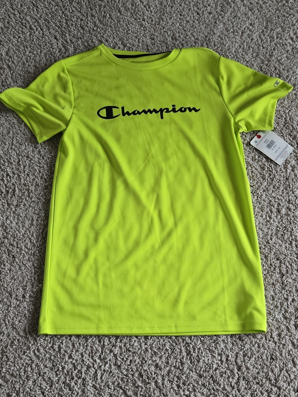 Champion Bright Neon Yellow Logo Tee Nwt